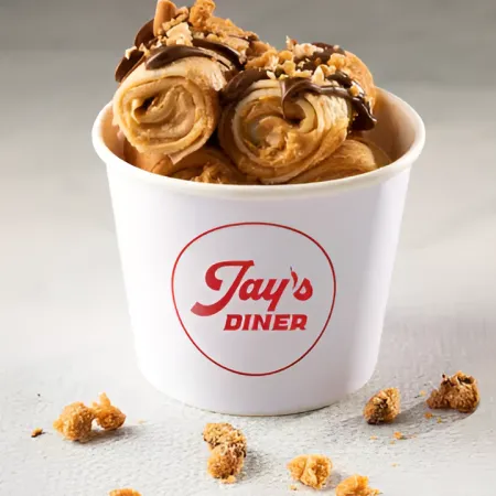  jays diner cookie crumble crepe for dessert that contains crepe dough, peanut butter, nutella, peanuts, and cookies 